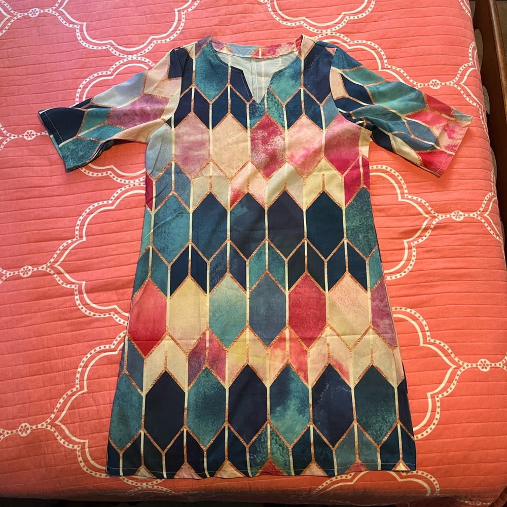 Multicolor Geometric Casual Dress